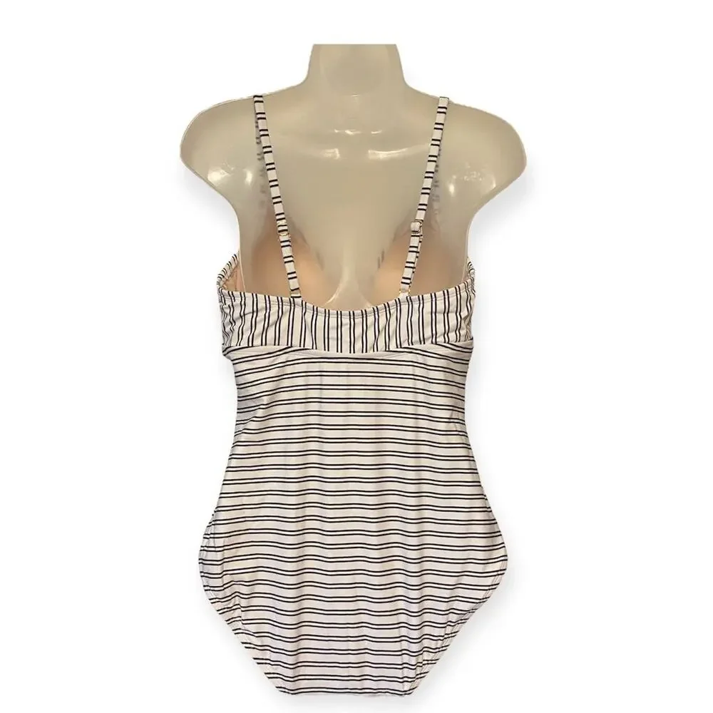 Kona Sol Women’s White Blue Stripe One Piece Swimsuit Size Large